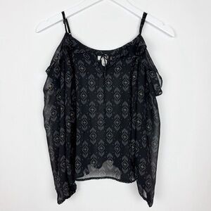 Arizona Cold Shoulder Flare Top Embroidery Print Black Size XS